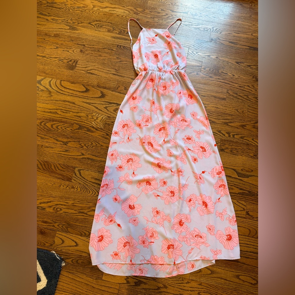 Everly Pink Floral Patterned High Neck Halter Dress
